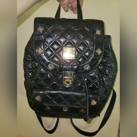MCM Black Quilted Backpack w gold tone hardware - Picture 2 of 16